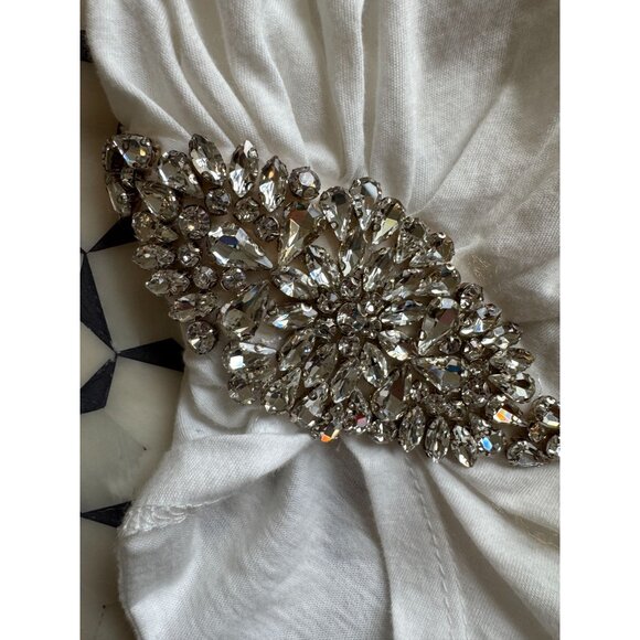 Express White Embellished T-Shirt With Rhinestone Detail Size L 100% Cotton - Picture 9 of 9